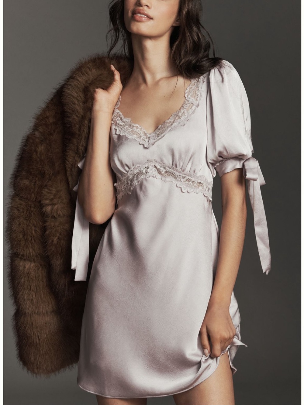 En Saison Lace-Trim Mini Dress in Lilac